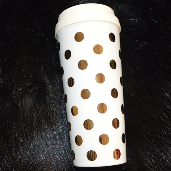 Kate Spade Gold Polka Dot Insulated Tumbler Drinking Cup - Picture 3 of 6